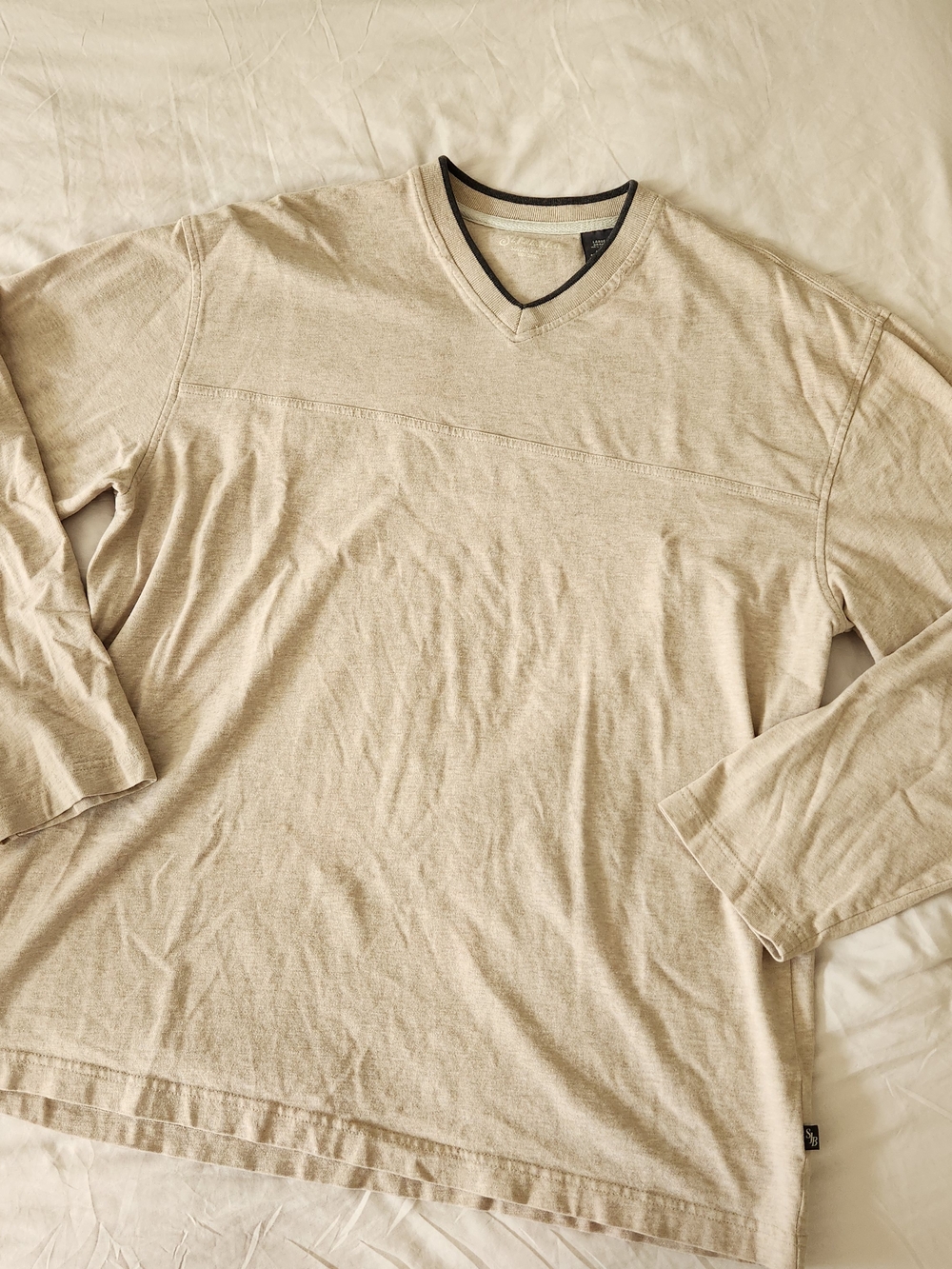 St. John's Bay Beige V-Neck Long Sleeve Shirt